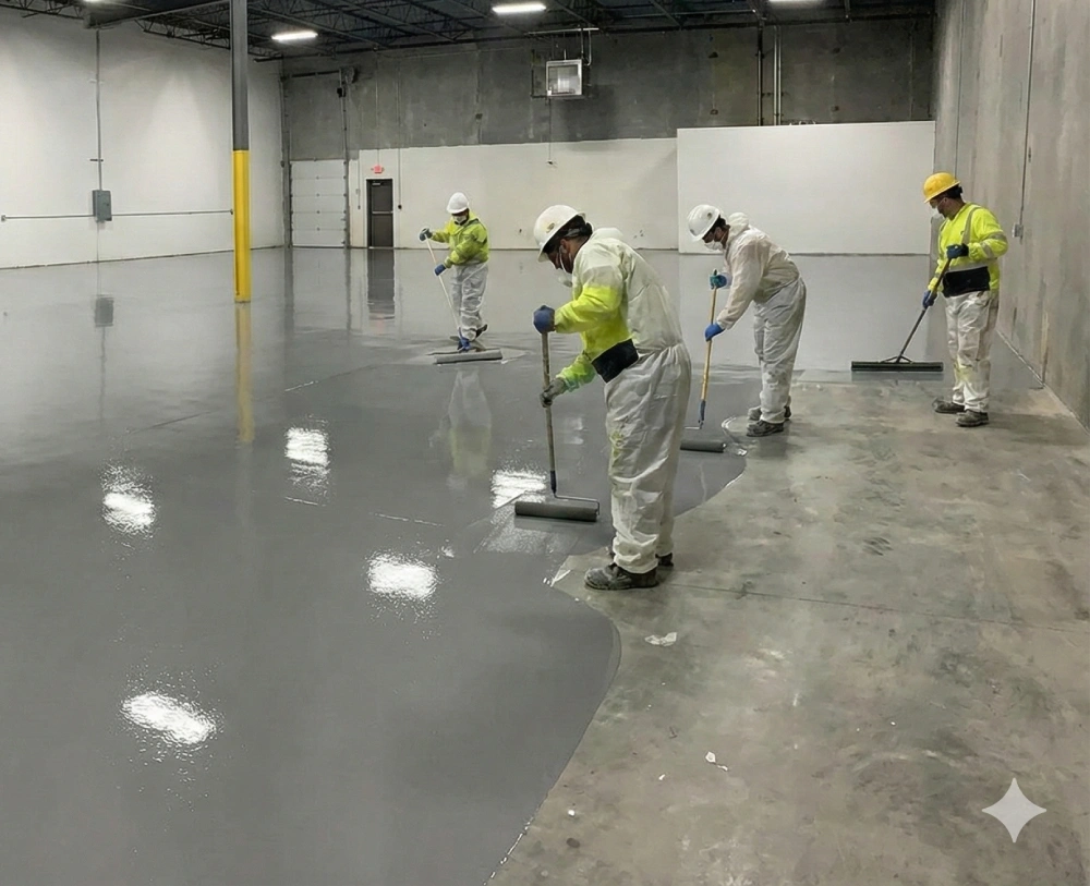 Concrete coating contractors installing epoxy flooring in North Carolina