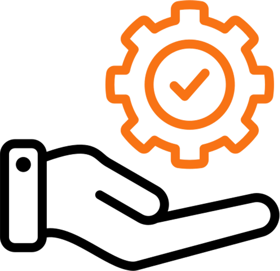 Quality assurance icon with checkmark inside gear
