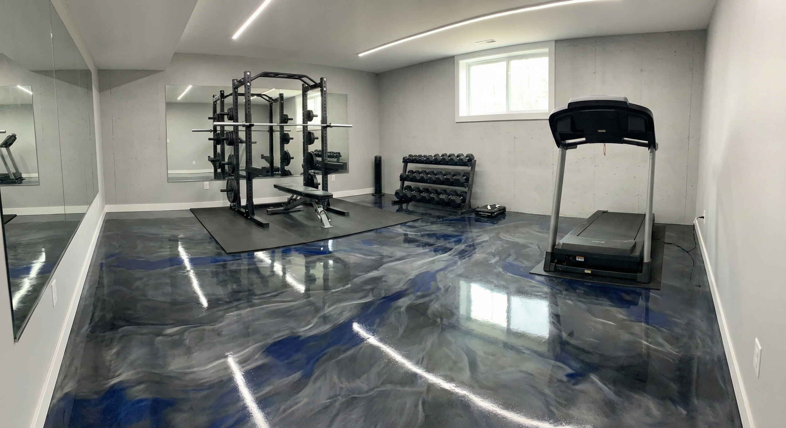 Basement epoxy floor coating for clean, finished space